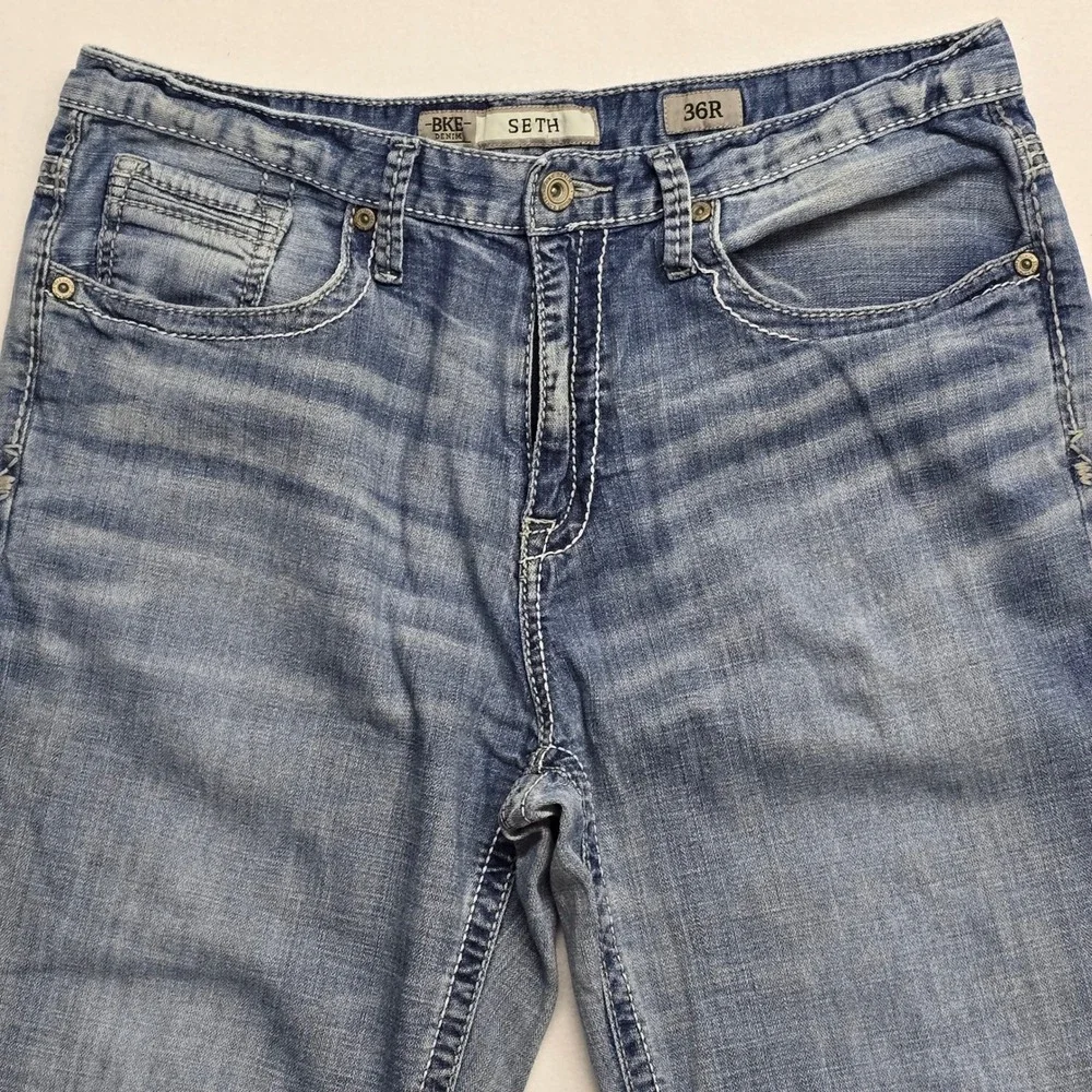 BKE Seth Mens Straight Leg Jeans Medium Wash Blue‎ Denim 36R Stretch